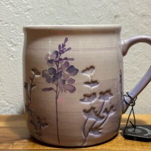 The Old Pottery Company Coffee Mug Spring Bloom Purple floral Embossed Lavender